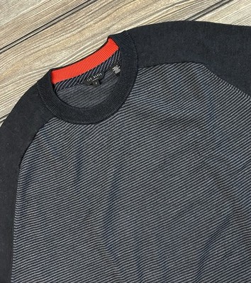 Ted Baker London Men s 7 MMK Topup Stripe Crewneck Sweater Gray Wool Blend