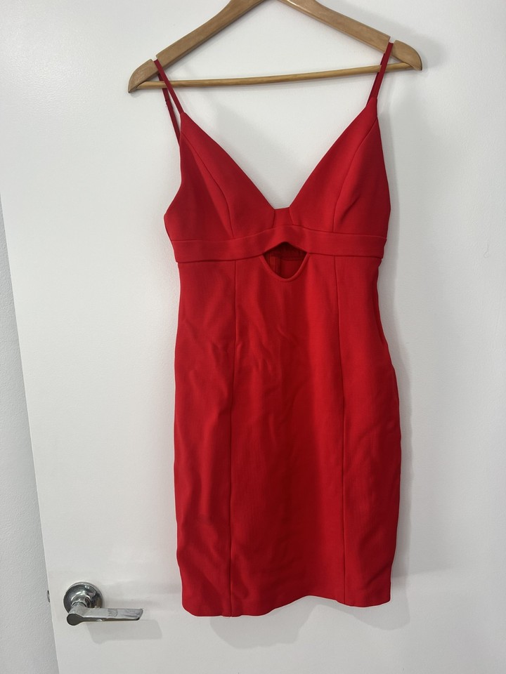 Kookai Women's V-Neck Cut Out Mini Bodycon Dress Red Size 38