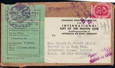 Posthorn Warenprobe Zoll Übersee Ausland Powell Johnstown Small Packet Weingarth