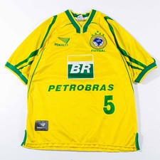 Vintage 2000 Brazil Futsal Jersey Large L Penalty CBFS Yellow Soccer Shirt Rare