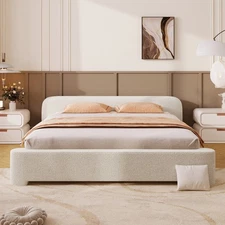 [Cozy White Bouce Upholstered Bed[ - A Dreamy Addition to Your Bedroom, Full