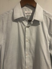 Calvin Klein Regular Fit Performance Dress Shirt Mens Size 15 32/33 Blue Check