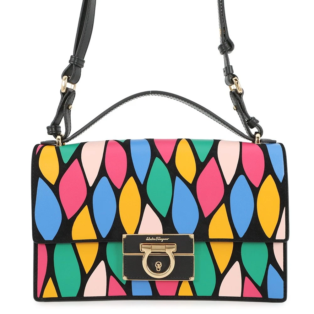 Ferragamo — Ferragamo Gancini 2WAY Shoulder Bag Leather Black/Multicolor 21G008