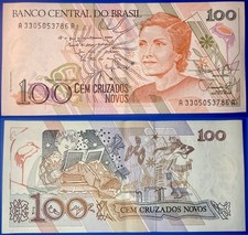 Brazil ND (1989) 100 Cruzados Novos Cecília Meireles P-220a aUNC No8 - US-Seller