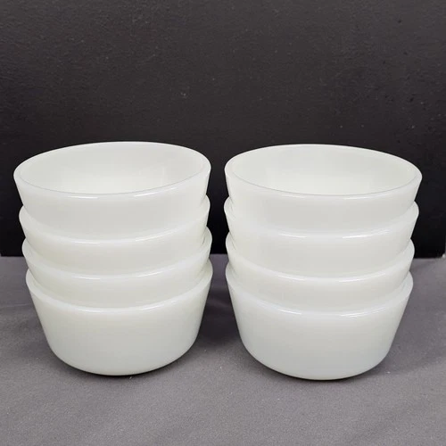 Vintage Lot of (8) Anchor Hocking Fire King Custard Cups #23 Milk Glass 6 oz.