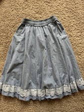 Vintage 70 s Blue Chambray White Lace Square Dance Skirt Full Skirt Size S