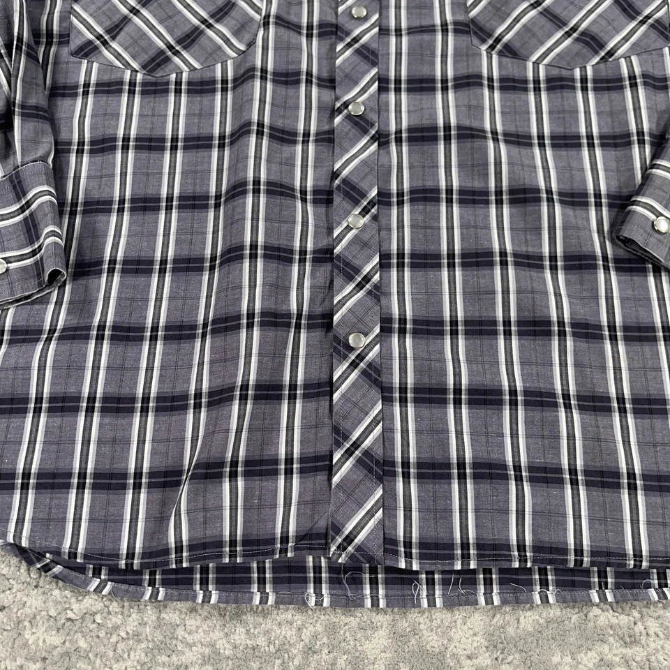 Винтажная мужская рубашка вестерн Renegade XL серая черная клетчатая жемчужная на кнопках с длинным рукавом 90-е - Изображение 3 из 4