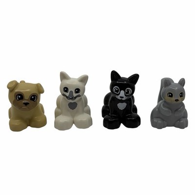 LEGO DUPLO Pets Animal Cat Dog Squirrel Figure Lot Of 4 Pug Black White Gray Toy