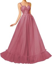 New Spaghetti Strap Tulle A-Line Prom Dress Sleeveless Formal Evening Gown