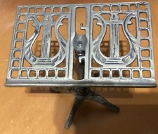 Vintage SOLID BRASS - Small Book Music stand W/ Lyre Harp turns 5.75"x4"x6"