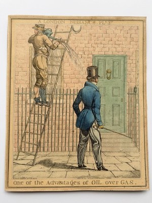 Richard Dighton ''Einer der Vorteile von Öl gegenüber Gas'' handkolorierter Druck 1800