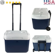 30QT Rolling Cooler Insulated 42Can Capacity Telescopic Handle Outdoor Adventure