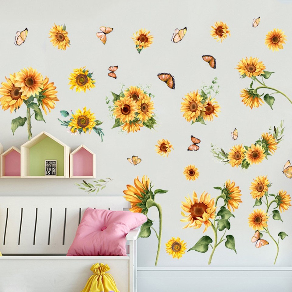 Sunflower Stickers Pattern 2 Sheets Sunflower Pattern Wall Decals Removable Pvc Stickers ...