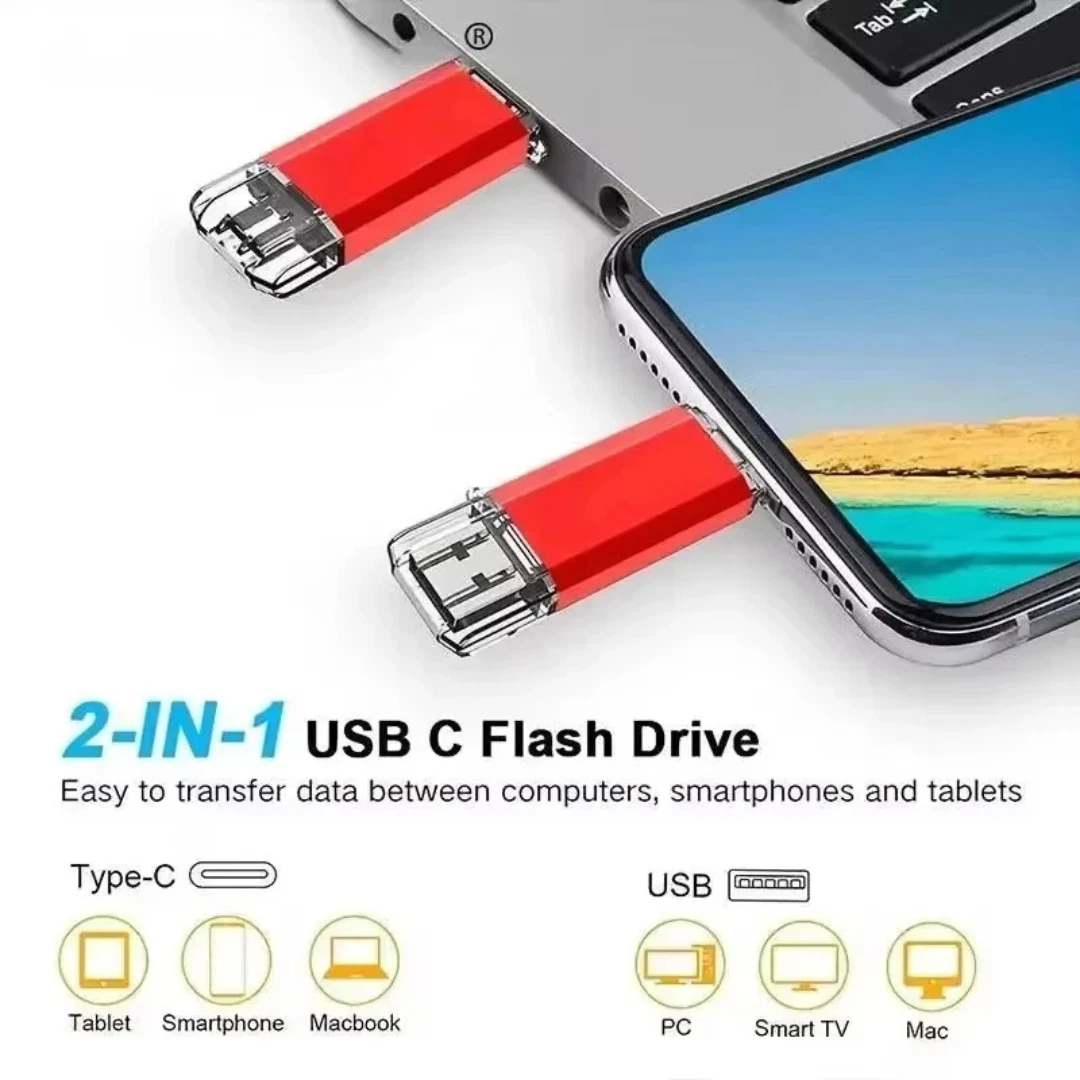 USB Flash Drive 2TB 2 in 1 OTG Type C USB 3.0 Universal Memory Stick