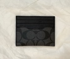 Coach Charcoal Black Signature Canvas Slim ID Card Case Holder Wallet NEW  