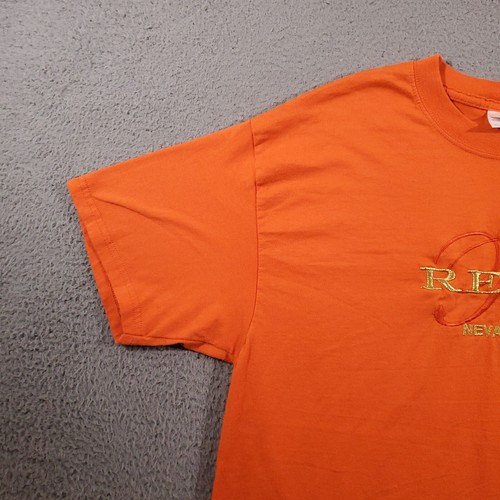 Vintage Reno Nevada Shirt Adult Large Orange Embroidered Text Solid Casual Tee - Picture 4 of 10