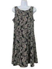 Perceptions Petite Womens Sleeveless Stretch Floral Trapeze & Swing Dress Medium