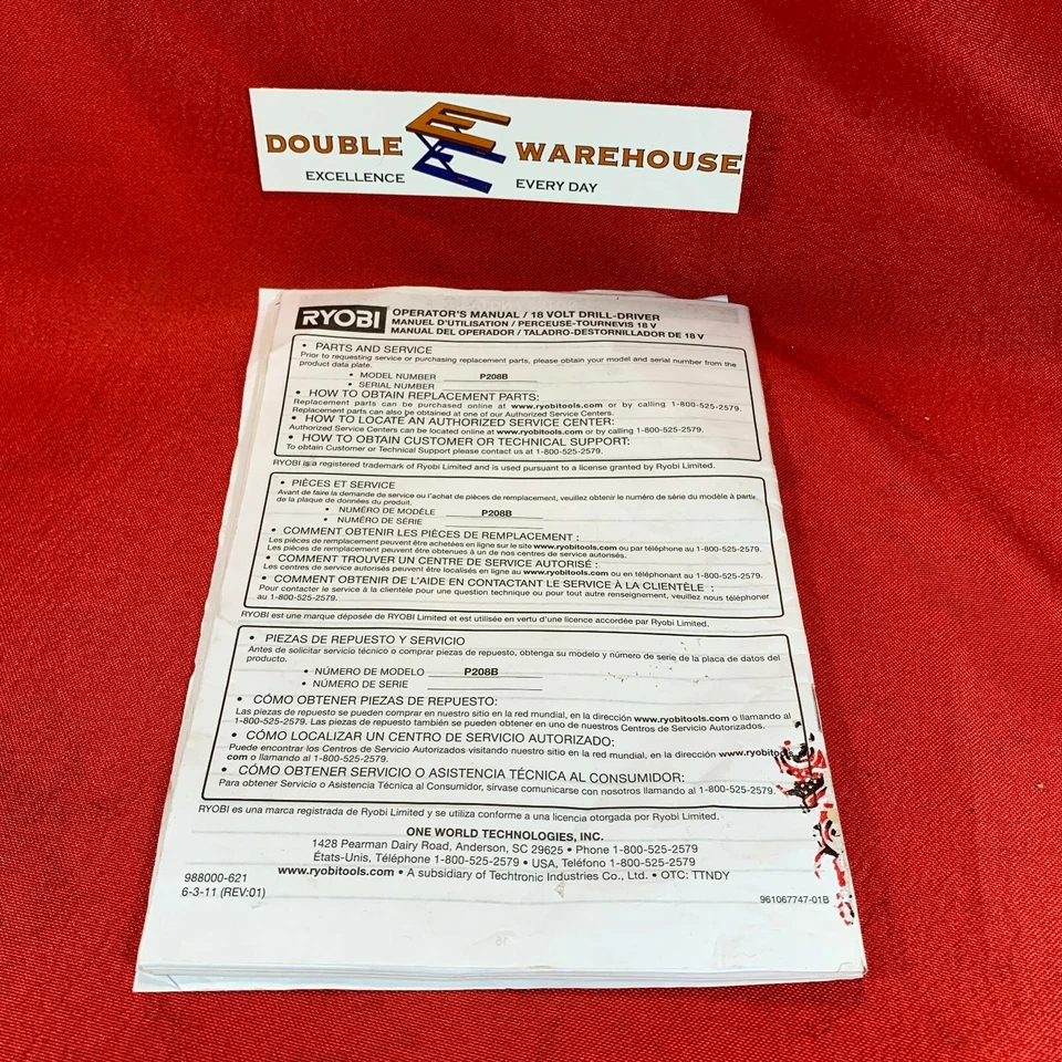 Ryobi Operator's Manual 18 Volt 1/2 inch 2-Speed Drill-Driver P208B - Image 2 of 2