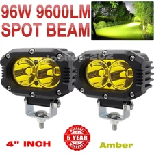 LED Spot Lights 2PCS Yellow Driving Lamp Fog Lights 4inch Pods Cube Off Road ATV