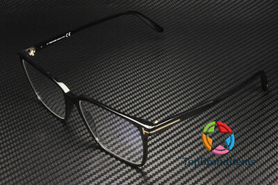TOM FORD FT5696-B 001 Rectangular Shiny Black Demo Lens 56 mm Men's Eyeglasses