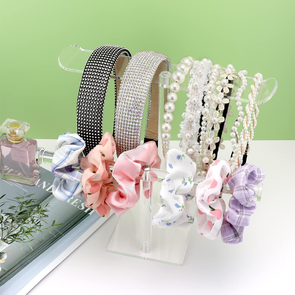 Acrylic Headband Holder, 2Tier Hair Accessories Organizer Clear Stand
