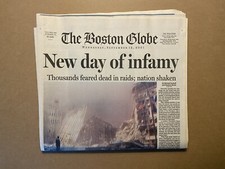 September 12, 2001 The Boston Globe Newspaper 9/11 Attack New day of infamy
