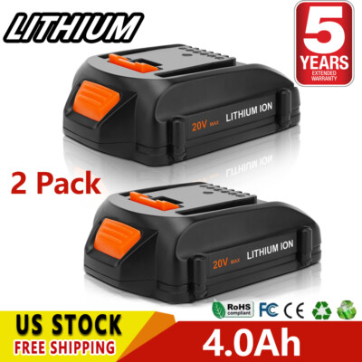 2Pack for Worx WA3520 20V 4.0Ah Lithium Battery Replacement WA3525 WA3575 WA3578