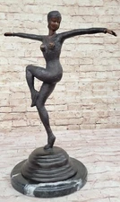 Art Nouveau Chiparus Woman Dancer Bronze Sculpture on Marble Base