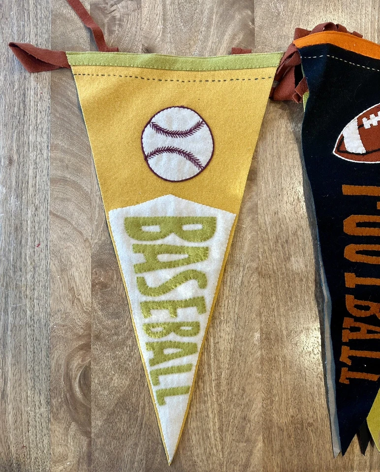 Vintage The Company Store Kids Sports lot of Flags pennant Banner 85% wool 70” L - Image 2 of 4