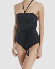  120 Skin Women's Solid Black August Halter Neck One Piece Swimsuit Size X-Small