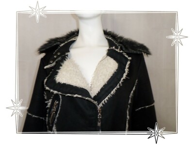 Manteau Fantaisie Noir Avec Col Fourrure Fausse Peaux - Juju & Christine Taille 5 - Occasion TB