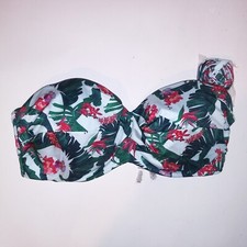 Victoria Secret Swim Bikini Top Bandeau Tropical Blue Green Floral Push Up Strap