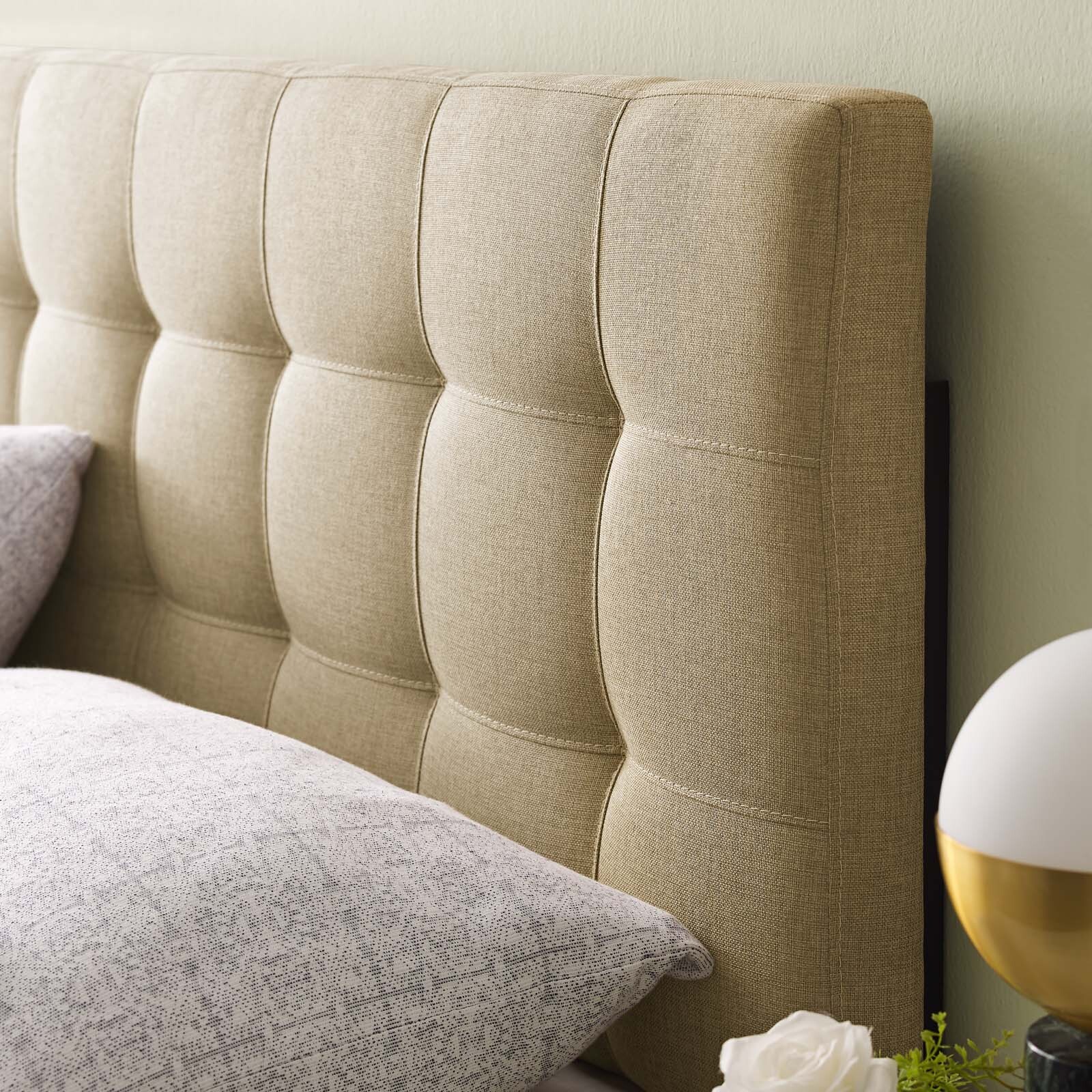 Modway Tufted Upholstered Fabric Square King Size Headboard in Beige