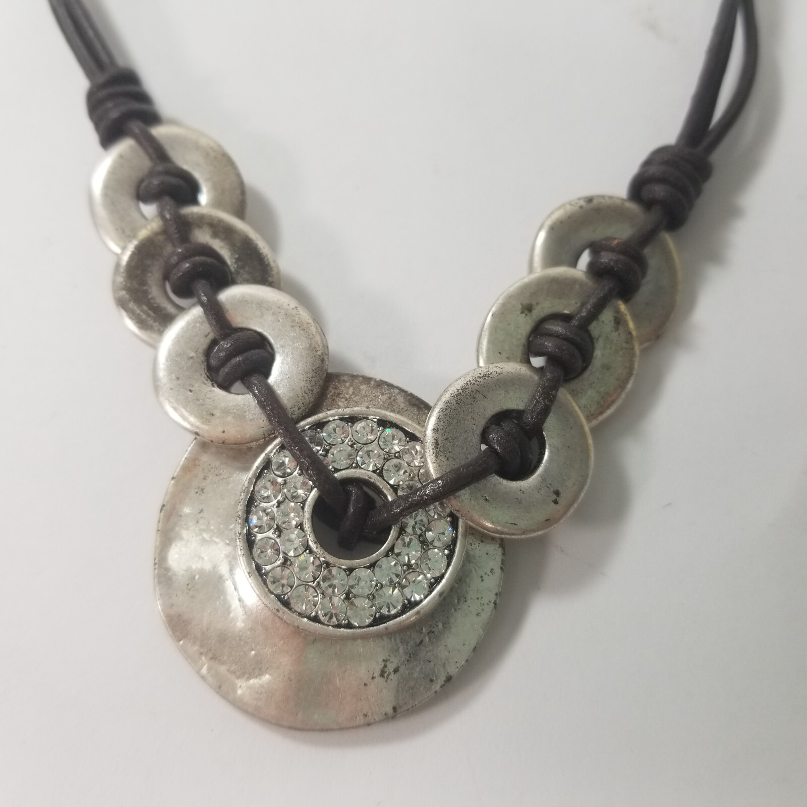 RHINESTONE STATEMENT NECKLACE  Disk Boho , SILVER… - image 3