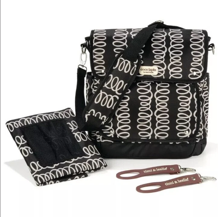 Bolsa de pañales Timi & Leslie Mackenzie abstracta blanca y negra 2 en 1 con accesorios Foto 2 de 4
