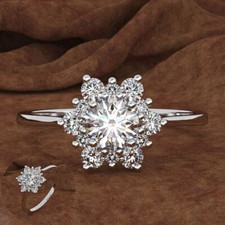 Women Fashion Gift Snowflake Jewelry Ring Flower Cubic Zirconia Size 6-10 Band