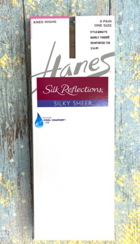 HANES 6-pk Silk Reflections Reinforced Toe Knee Highs - Barely There - One Size
