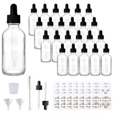 24 Pack 2oz Clear Glass Bottles with Glass Eye Droppers for Essential Oils, P...
