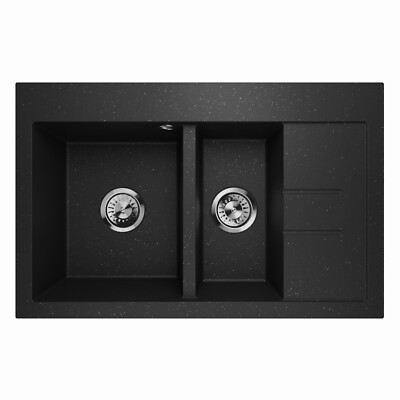 Küchenspüle Granit Restbecken Abtropffläche Siphon Luxor 1.5S Schwarz M. Rechts