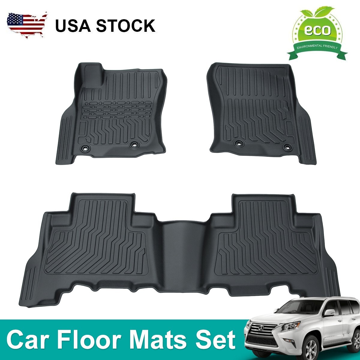 For 2013-2024 Toyota 4Runner All-Weather TPE Rubber Mats Black Car Floor Mats