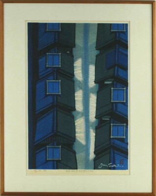 JUNICHIRO SEKINO ''Pontocho'' Holzschnitt gerahmt