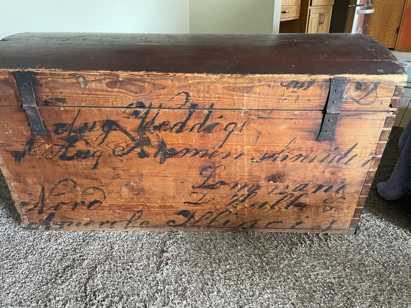 Dekalb Illinois Antique 1880s German Dowry Trunk Handcrafted Wood Chest