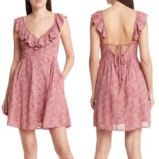NWT Madewell Floral Ruffle Neck Mini Dress in Vintage Quartz Size 0 Retail $178