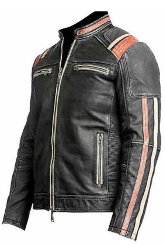 Chaqueta de cuero envejecido retro para motociclista café corredor vintage para hombre