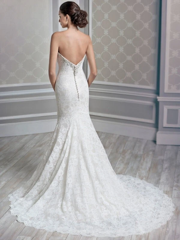 Brautkleid champagne ivory Knopfleiste Boho Vintage Spitze Fit+Flare USA size 10 - Bild 2 von 4