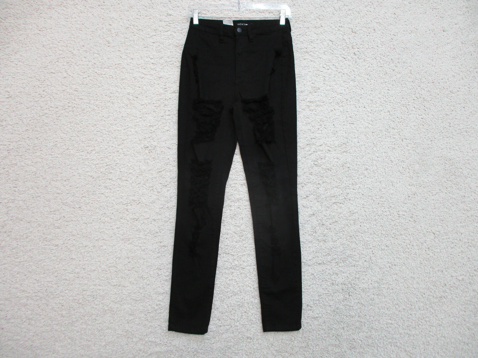 Fashion Nova Jeans 5 Womens Juniors Size Black Denim Distressed Skinny Stretch