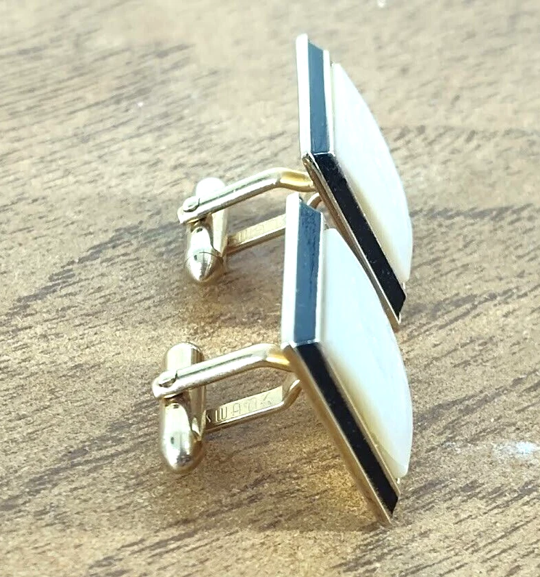 Винтажные большие запонки середины века Swank белый конкистадор камея золотистый цвет - Изображение 4 из 4