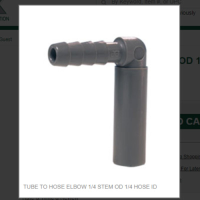 TUBE TO HOSE ELBOW 1/4 STEM OD 1/4 HOSE ID # PI290808S, In-Stock!