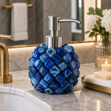 Natural Agate Soap Dispenser with Blue Agate Crystal  Luxury Bathroom Decor