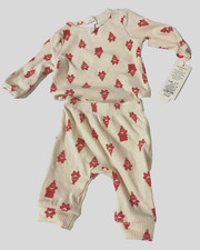 Infant Boys Size 0-3m Beige Santa Claus Sweatshirt Pants Christmas Outfit Set